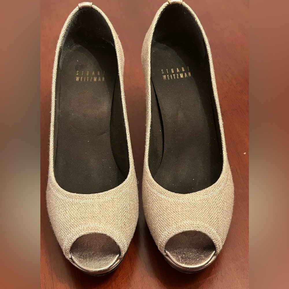 Stuart Weitzman Women's Tan Peep Toe Heels